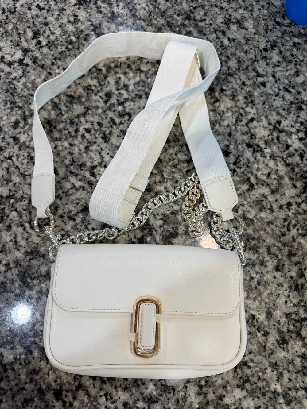 Marc Jacobs White Crossbody with Chain and Wide Strap